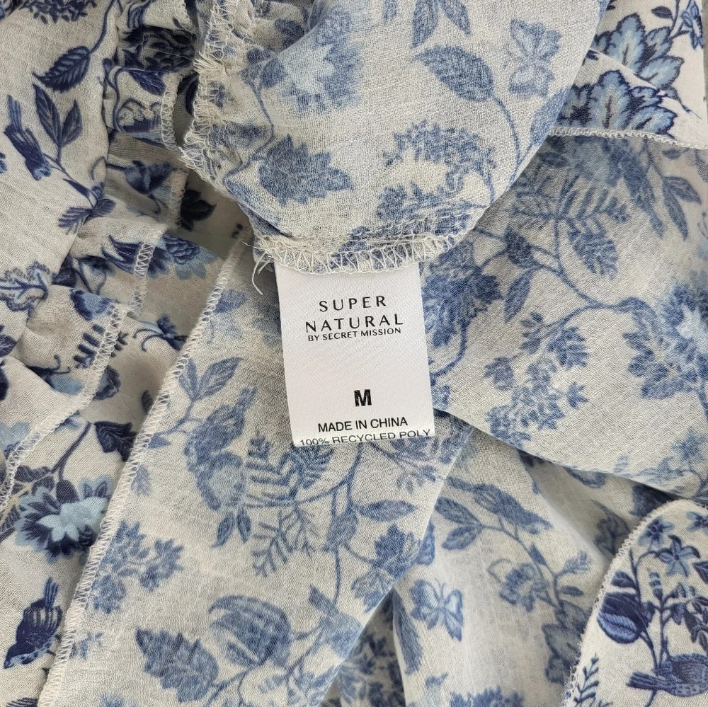Super Natural Secret Mission Dress Med Blue‎ Floral Smock Cottage Garden Party - Picture 7 of 11